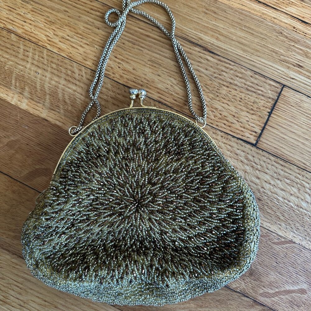 Vintage Beaded Clutch with metal chain and clasp.